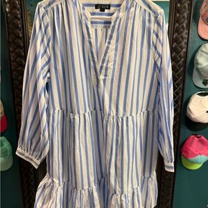 J. Crew Light Blue and White Striped Cotton Shirt Dress